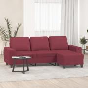 vidaXL 3-sitssoffa med fotstöd vinröd 180 cm tyg