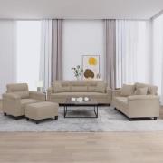 vidaXL Soffgrupp med kuddar 4 delar Taupe mikrofibertyg