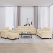 vidaXL Soffgrupp med kuddar 4 delar gräddvit mikrofibertyg