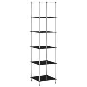 vidaXL Hylla 6 hyllplan svart 40x40x160 cm härdat glas