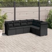 vidaXL Loungegrupp med dynor 6 delar svart konstrotting