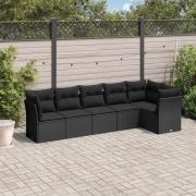 vidaXL Loungegrupp med dynor 6 delar svart konstrotting