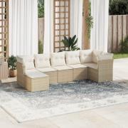 vidaXL Matgrupp för trädgården med dynor 7 delar beige konstrotting