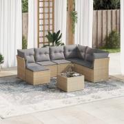 vidaXL Matgrupp för trädgården med dynor 8 delar beige konstrotting