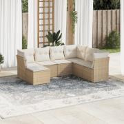 vidaXL Matgrupp för trädgården med dynor 7 delar beige konstrotting