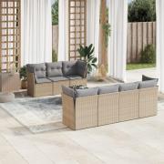vidaXL Matgrupp för trädgården med dynor 8 delar beige konstrotting