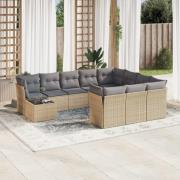 vidaXL Loungegrupp för trädgården m. dynor 11 delar beige konstrotting
