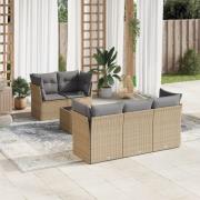 vidaXL Soffgrupp för trädgården med dynor 6 delar beige konstrotting