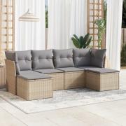 vidaXL Soffgrupp för trädgården med dynor 6 delar beige konstrotting