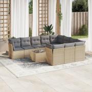 vidaXL Loungegrupp för trädgården m. dynor 11 delar beige konstrotting