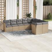 vidaXL Soffgrupp för trädgården med dynor 9 delar beige konstrotting