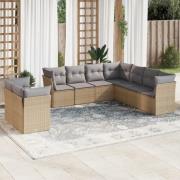vidaXL Soffgrupp för trädgården med dynor 9 delar beige konstrotting