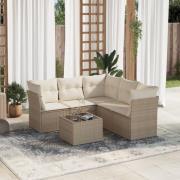 vidaXL Soffgrupp för trädgården med dynor 6 delar beige konstrotting