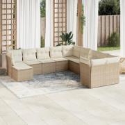 vidaXL Loungegrupp för trädgården m. dynor 11 delar beige konstrotting