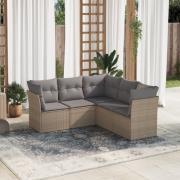 vidaXL Soffgrupp för trädgården med dynor 5 delar beige konstrotting