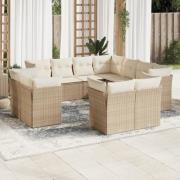 vidaXL Loungegrupp för trädgården m. dynor 11 delar beige konstrotting