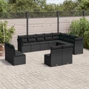vidaXL Loungegrupp med dynor 12 delar svart konstrotting