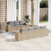 vidaXL Matgrupp för trädgården med dynor 8 delar beige konstrotting