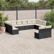 vidaXL Loungegrupp med dynor 12 delar svart konstrotting