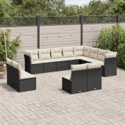 vidaXL Loungegrupp med dynor 12 delar svart konstrotting