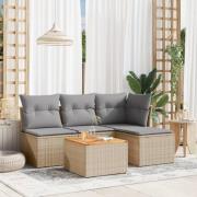 vidaXL Soffgrupp för trädgården med dynor 5 delar beige konstrotting