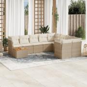 vidaXL Soffgrupp för trädgård med dynor 10 delar beige konstrotting
