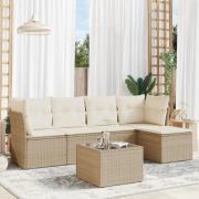 vidaXL Soffgrupp för trädgården med dynor 6 delar beige konstrotting