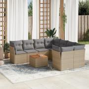 vidaXL Soffgrupp för trädgården med dynor 9 delar beige konstrotting