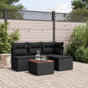 vidaXL Loungegrupp för trädgården med dynor 5 delar svart konstrotting