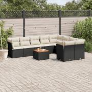 vidaXL Loungegrupp 10 delar med svarta dynor konstrotting