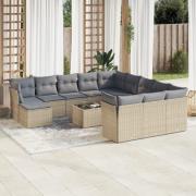 vidaXL Soffgrupp för trädgården med dynor 13 delar beige konstrotting