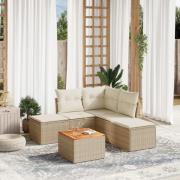 vidaXL Soffgrupp för trädgården med dynor 6 delar beige konstrotting