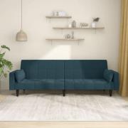 vidaXL Bäddsoffa 2-sits med två kuddar blå sammet