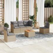vidaXL Soffgrupp för trädgården med dynor 6 delar beige konstrotting
