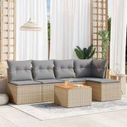 vidaXL Soffgrupp för trädgården med dynor 6 delar beige konstrotting