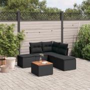 vidaXL Loungegrupp med dynor 6 delar svart konstrotting