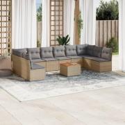 vidaXL Loungegrupp för trädgården m. dynor 11 delar beige konstrotting