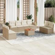 vidaXL Soffgrupp för trädgården med dynor 9 delar beige konstrotting