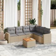 vidaXL Matgrupp för trädgården med dynor 7 delar beige konstrotting
