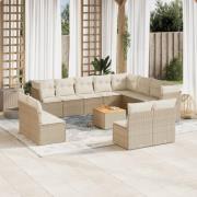 vidaXL Soffgrupp för trädgården med dynor 13 delar beige konstrotting