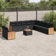 vidaXL Loungegrupp med dynor 12 delar svart konstrotting