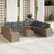 vidaXL Loungegrupp för trädgården m. dynor 11 delar beige konstrotting