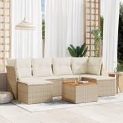 vidaXL Matgrupp för trädgården med dynor 7 delar beige konstrotting