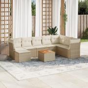 vidaXL Soffgrupp för trädgården med dynor 9 delar beige konstrotting