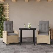 vidaXL Matgrupp för trädgården med dynor 3 delar mixbeige konstrotting