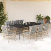 vidaXL Matgrupp för trädgården med dynor 9 delar mixbeige konstrotting
