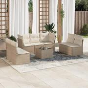 vidaXL Matgrupp för trädgården med dynor 8 delar beige konstrotting