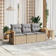 vidaXL Soffgrupp för trädgården 3 delar med dynor beige konstrotting