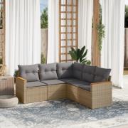 vidaXL Soffgrupp för trädgården med dynor 5 delar beige konstrotting