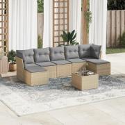 vidaXL Matgrupp för trädgården med dynor 8 delar beige konstrotting